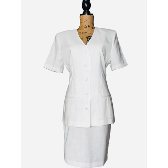 VINTAGE ELLEN FIGG WHITE 2 PIECE SKIRT SUIT BLAZER JACKET SIZE S PLEASE READ - Picture 1 of 8